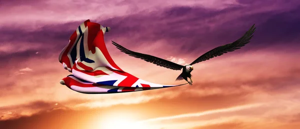 Иллюстрация Плавающего Ветру Орла Британского Флага — стоковое фото