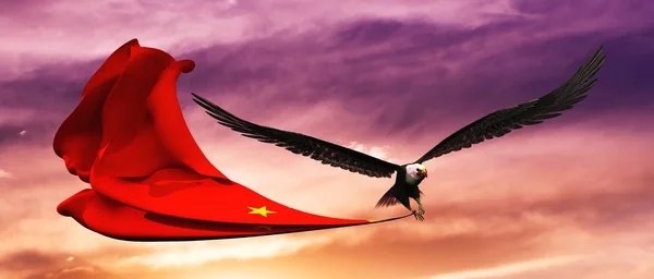 Ilustração Águia China Bandeira Flutuando Vento — Fotografia de Stock
