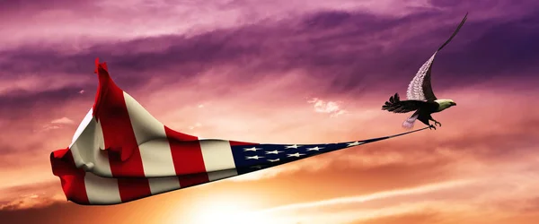 3d illustration of eagle and united states flag floating in the wind