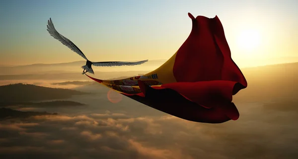Illustration Des Adlers Und Der Spanischen Flagge Die Wind Schweben — Stockfoto