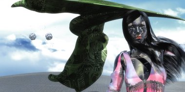 Elektronik dövmeli bir kadının 3 boyutlu resmi