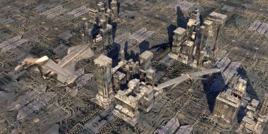 Elektronik bir şehrin 3D çizimi