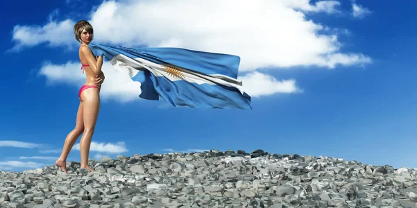 Illustratie Van Vrouw Vlag Van Argentinië — Stockfoto