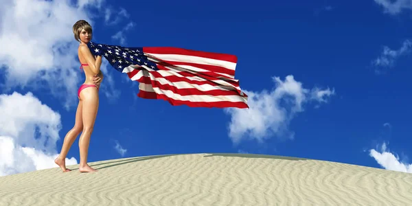 Ilustración Mujer Bandera Los Estados Unidos —  Fotos de Stock