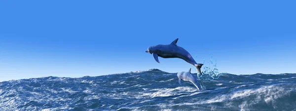 3d illustration of dolphins jumping in the sea