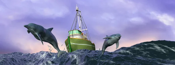 Ilustración Delfines Saltando Mar —  Fotos de Stock