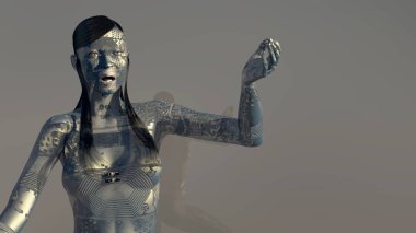 Elektronik dövmeli bir kadının 3 boyutlu resmi