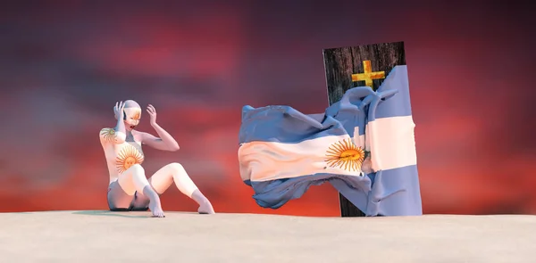 Illustration Coffin Flag Argentina Woman Crying — Stok fotoğraf
