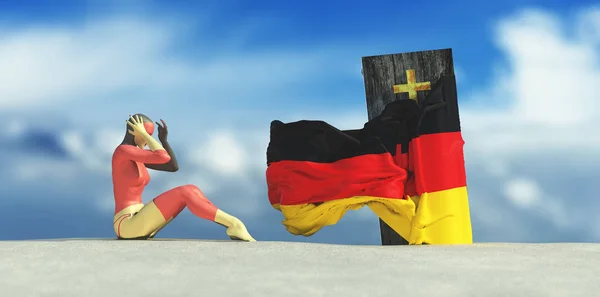 Ilustracja Trumny Flagą Niemieckiej Kobiety Płaczącej — Zdjęcie stockowe