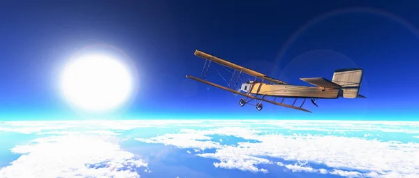하늘에 떠 있는 오래 된 비행기 — 스톡 사진