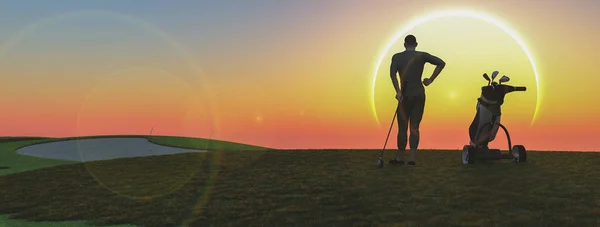 Joueur Golf Avec Voiturette Golf Donnant Une Illustration Saut — Photo