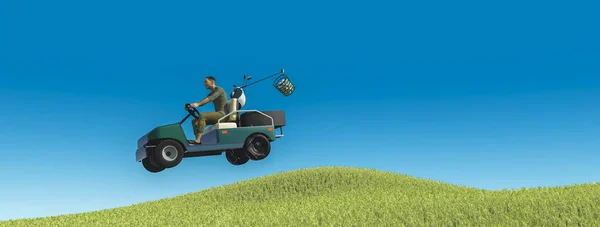 Jugador Golf Con Carrito Golf Dando Salto Ilustración — Foto de Stock