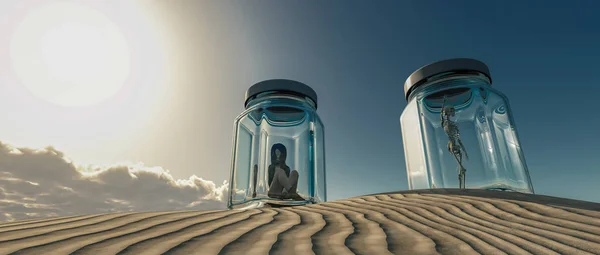 Encerrado en un frasco de vidrio, desierto — Foto de Stock