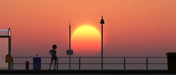 Woman waiting for the bus in mallorca — Stock Photo, Image