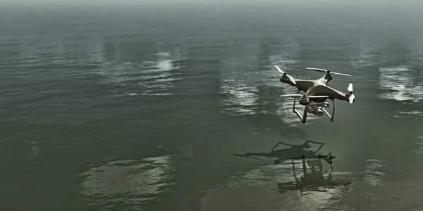 Ilustrace Dronů Letících Nad Mořem Hladině Vody — Stock fotografie