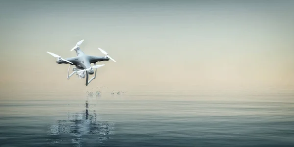 3d illustration of drone flying over the sea at water level