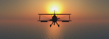 Gökyüzünde eski bir uçağın üç boyutlu resmi