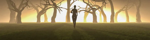 Illustration Einer Frau Beim Sport Bei Sonnenuntergang — Stockfoto