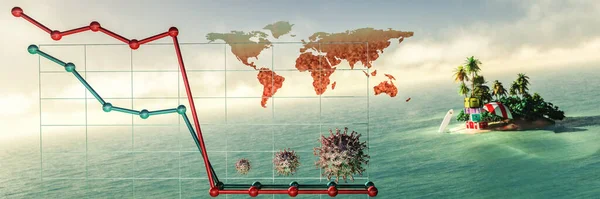 Ilustrace Koncept Turistické Hospodářské Krize Způsobené Pandemií Koronaviru Covid — Stock fotografie