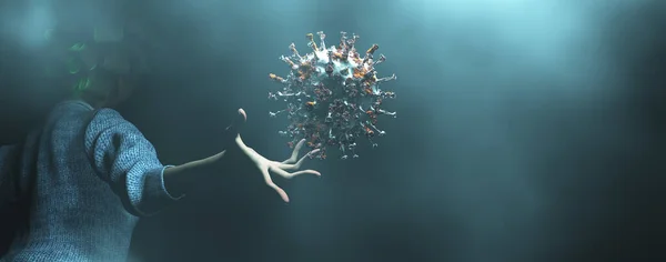 Illustration Einer Simulation Des Schwebenden Coronavirus — Stockfoto
