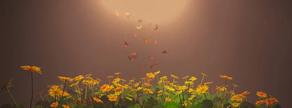Illustration Butterflies Hovering Plants — Stock Photo, Image