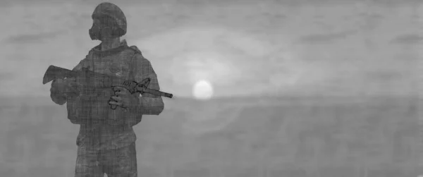 Ilustrace Ozbrojeného Vojáka Střežícího — Stock fotografie