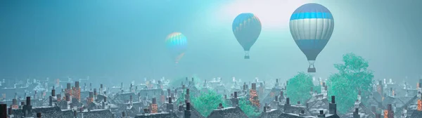 Illustration Luftballon Und Stadt — Stockfoto