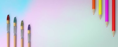 Düz arkaplandaki renkli kalemlerin 3d çizimi