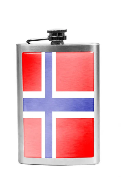 Alcohol flask with flag on the white — Stock Photo, Image