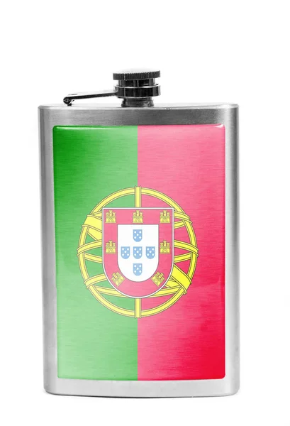 Alcohol flask with flag on the white — Stock Photo, Image