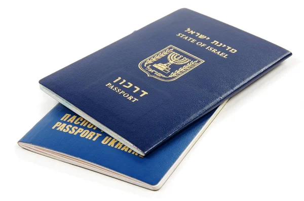 Israel and Ukraine passport on the white — Stock Photo, Image