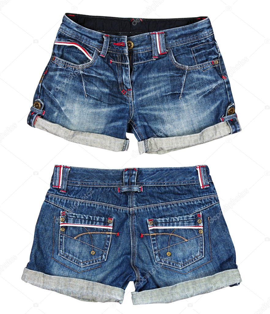 Jeans shorts on the white