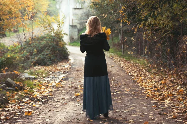 Smuk blond kvinde i efteråret park - Stock-foto