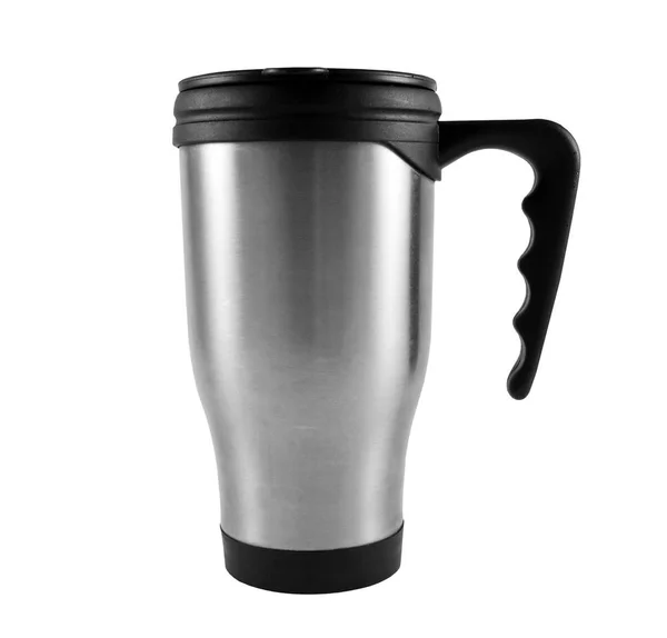 Grey thermos cup on the white — 图库照片