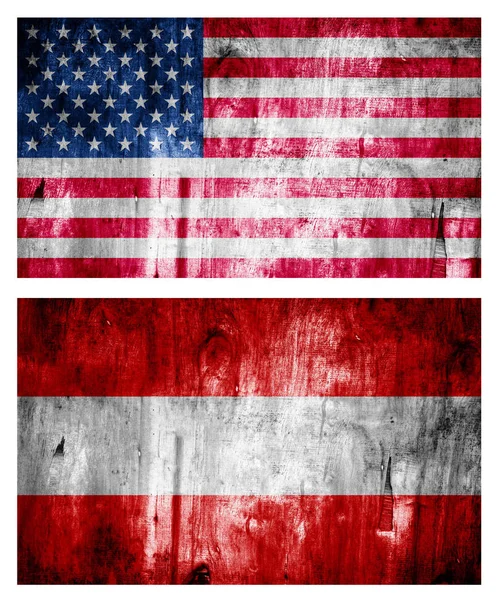 Two flags wooden textured. Relations — Stock Photo, Image