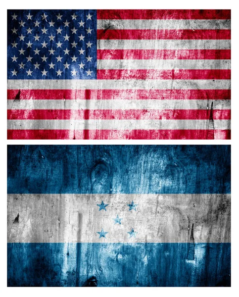 Two flags wooden textured. Relations — Stock Photo, Image