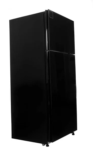 Schwarzer Kühlschrank isoliert auf weiß — Stockfoto