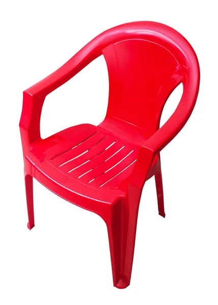 Beyaz izole kırmızı plastik sandalye — 스톡 사진