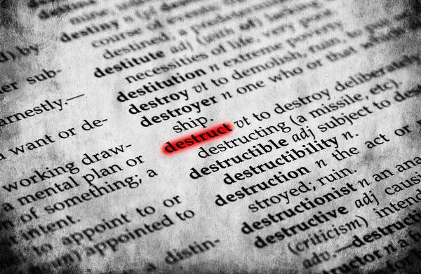 Détruire mot dans vieux dictionnaire texturé — Photo