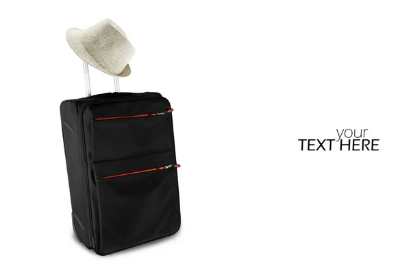 Suitcase with hat and copy space — Stock Photo, Image