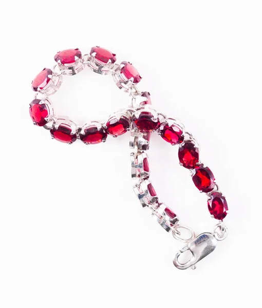 Bracelet with the ruby stones on the white — Stock Photo, Image