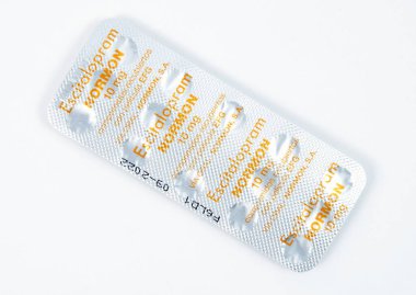 TBILISI, GEORGIA - 18 Nisan 2020: Escitalopram antidepresan hapları