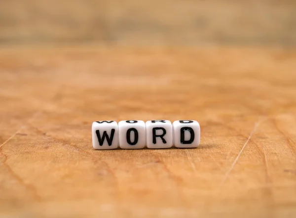 Sześcian Słowa Drewnianym Stole — Zdjęcie stockowe