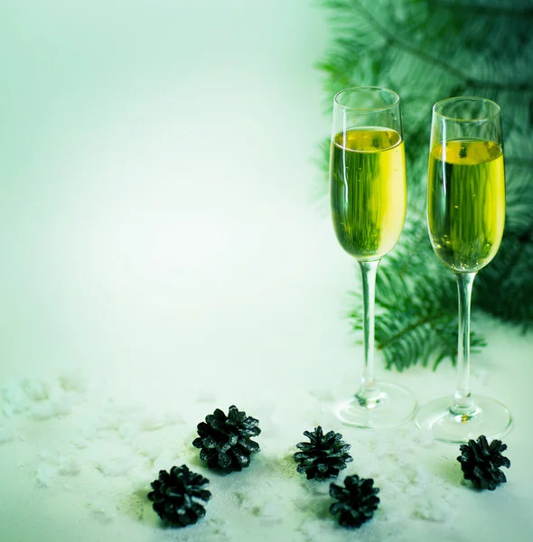 Two champagne glasses ready to bring in the New Year — Stock Photo, Image