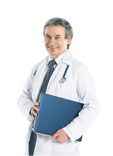 Adult qualified physician diagnostician, with a stethoscope — Stock Photo, Image