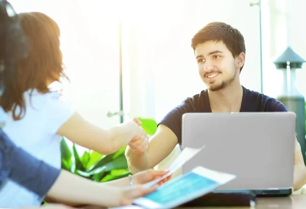 Welcoming handshake of a businessman and the client — Stock Photo, Image