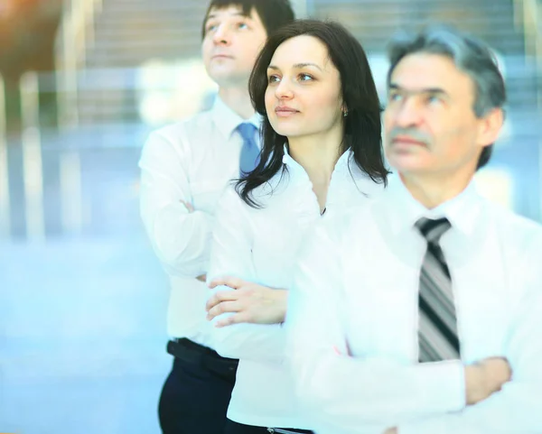 Successful business group in a row smiling — Stock Photo, Image