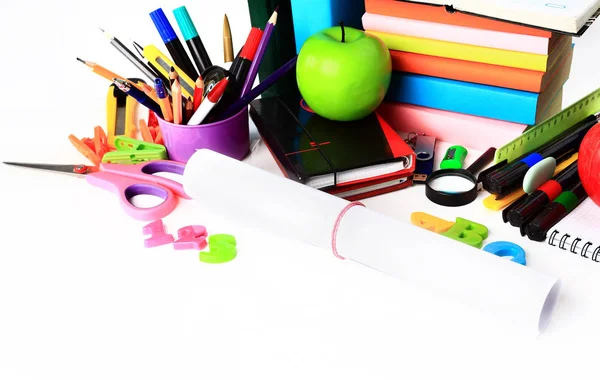 School stationery isolated over white with copyspace — Stock Photo, Image