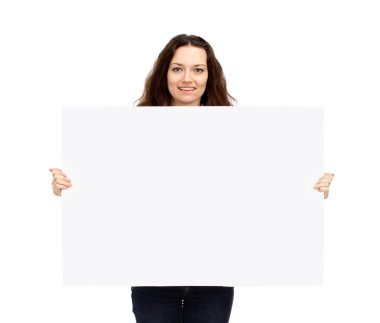 Yakışıklı işadamı işaretleri reklam için büyük bir posteri holding