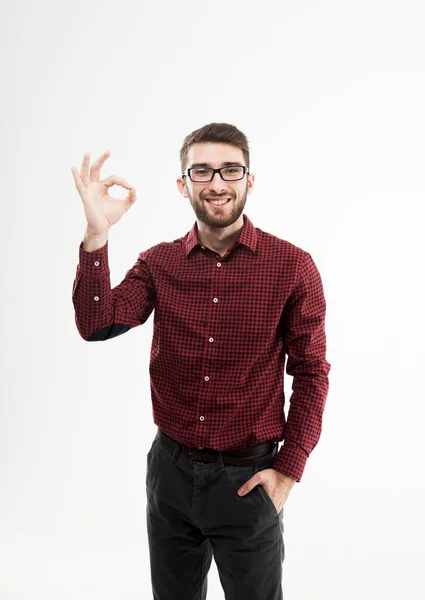 Manager making the gesture OK on a white background. — Stock Photo, Image